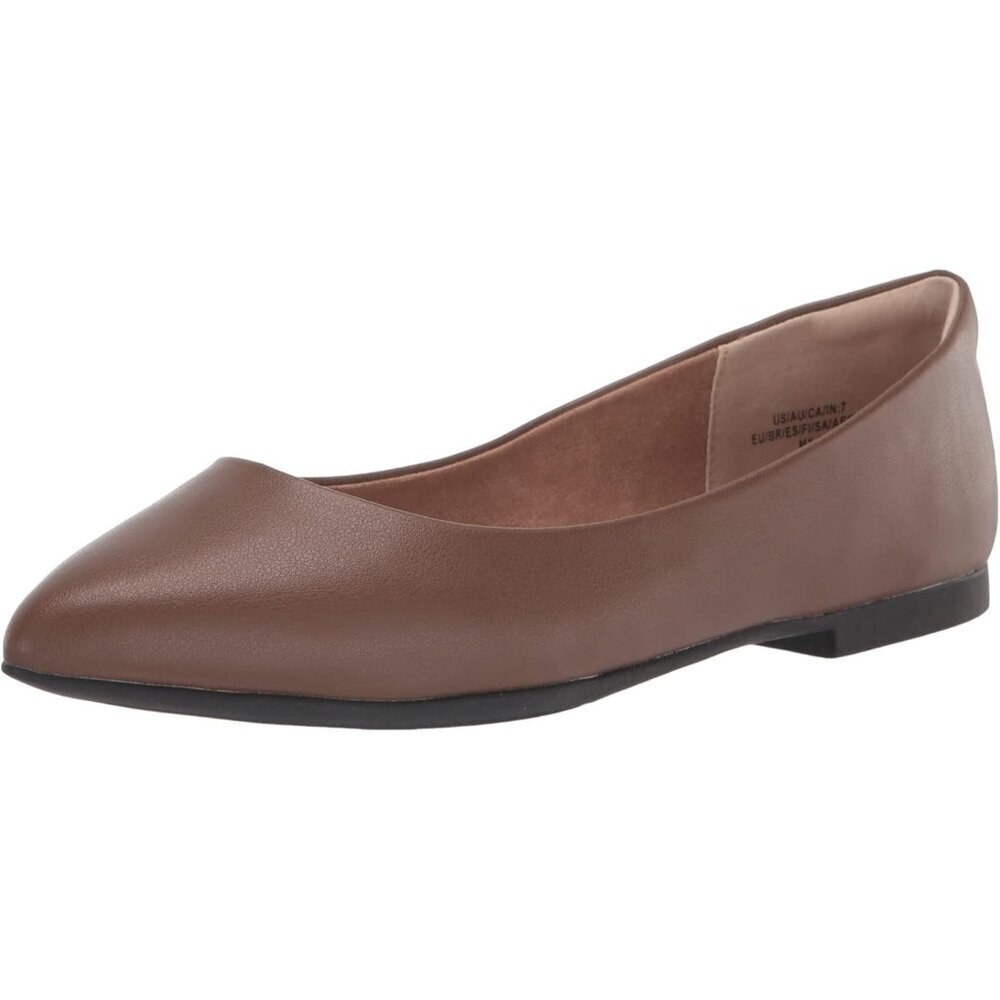 Womens Chocolate Faux Leather Closed Pointed-Toe Low Heel Slip On Ballet Shoes